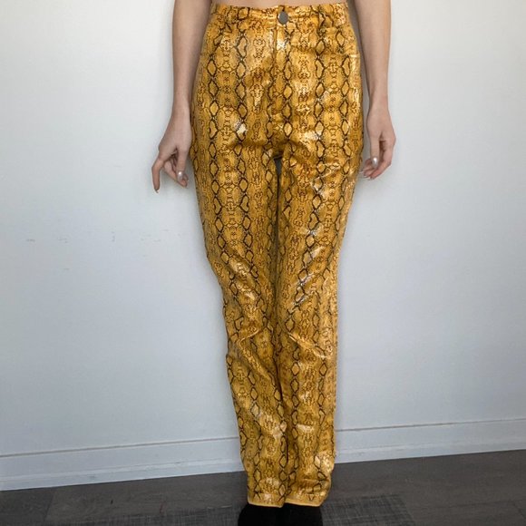 YELLOW FAUX SNAKE SKIN HIGH WAISTED PANTS 💛 - Picture 2 of 3